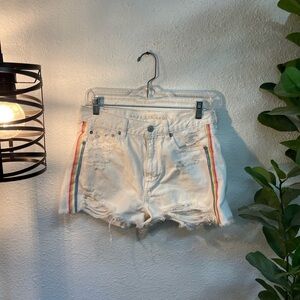 American Eagle White Jean Shorts with Rainbow Accents